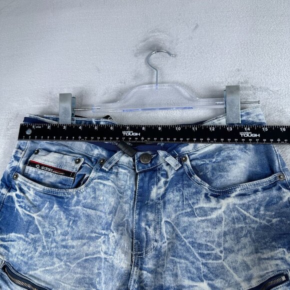 Akademiks Jeanius Skinny Jeans Mens 30X30 Moto Zipper Pockets Acid Wash Blue - Picture 8 of 13